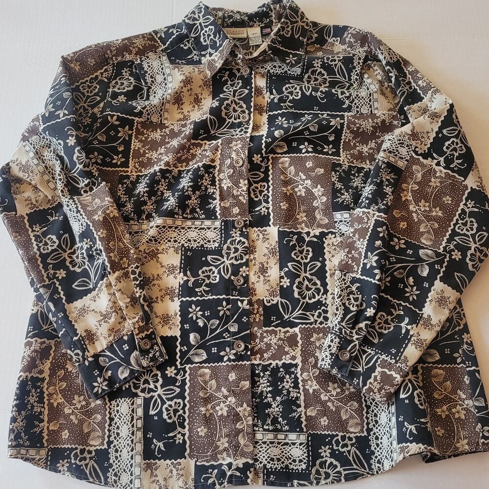 Classic Elements Patchwork Floral Paisley Blouse Earth Tone Boho Cottagecore 18W